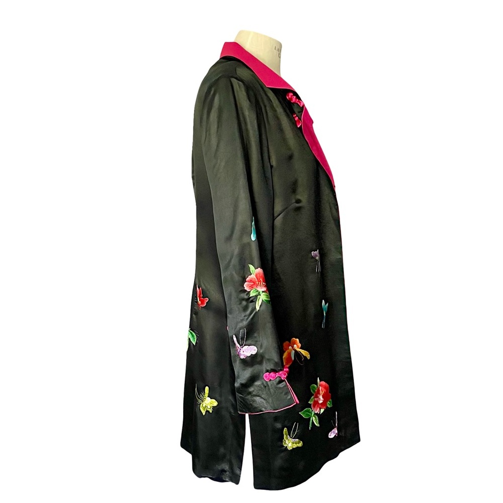 Ami Amie Black Nature Inspired Embroidered Silky-soft Kimono Robe Jacket SzXL? - Picture 5 of 11